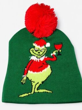 Grinch Christmas Beanie with LED  3 Mode Ligths Holiday Pom Hat